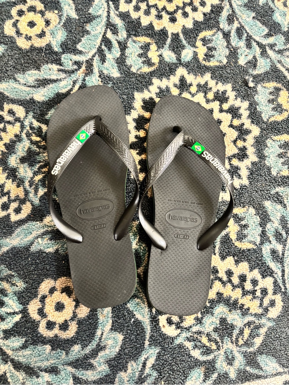 Havaianas Black Flip Flops with Green Tab